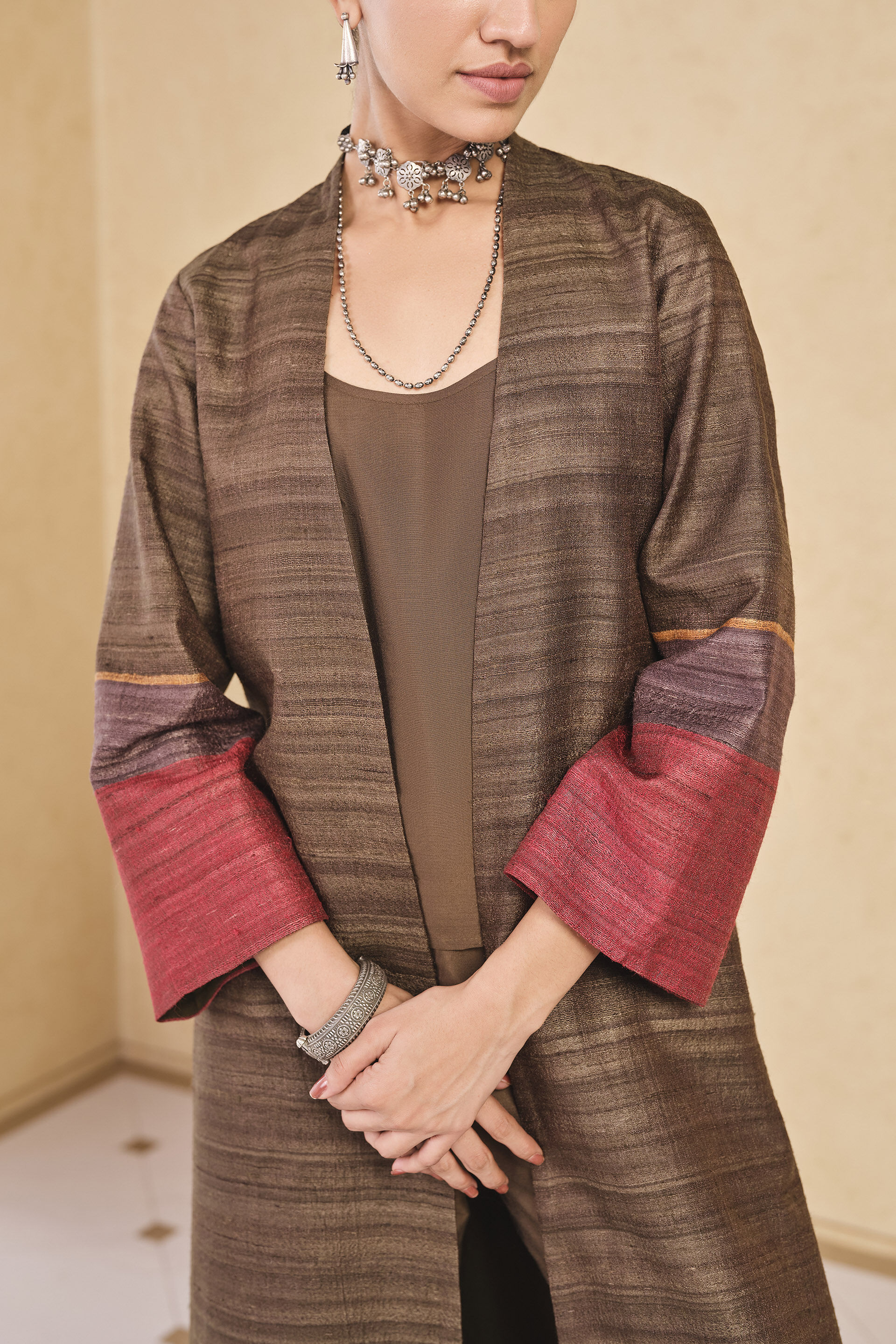 Rufaro Silk Jacket Set - Brown, Brown, image 5